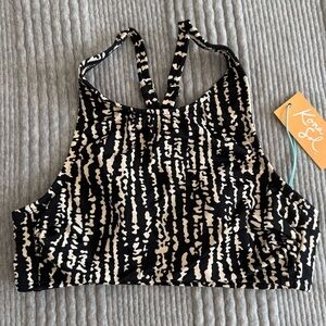 Kona Sol | High Neck Bikini Top | Black & Cream | Size: Small | NWT